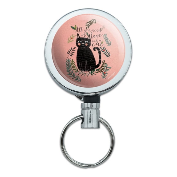 All You Need is Love and a Cat Heavy Duty Metal Retractable Reel ID Badge Key Card Tag Holder with Belt Clip