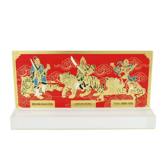 Feng Shui Trio of Tigers with Wealth Gods Plaque
