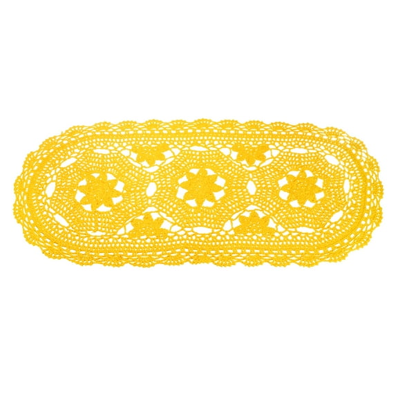 Uxcell Crochet Doilies, 22" x 10" Handmade Crochet Table Placemats Oval Lace Doilies 3 Flowers Pattern Cotton Coaster for Wedding Party Decoration, Lemon Yellow