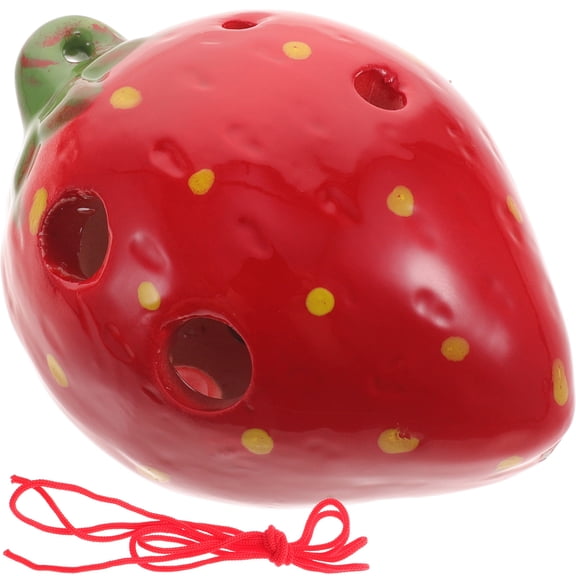 Mutably 1 Set Portable Strawberry Shaped 6-Hole Ceramic Ocarina Musical Instrument for Beginners and Kids