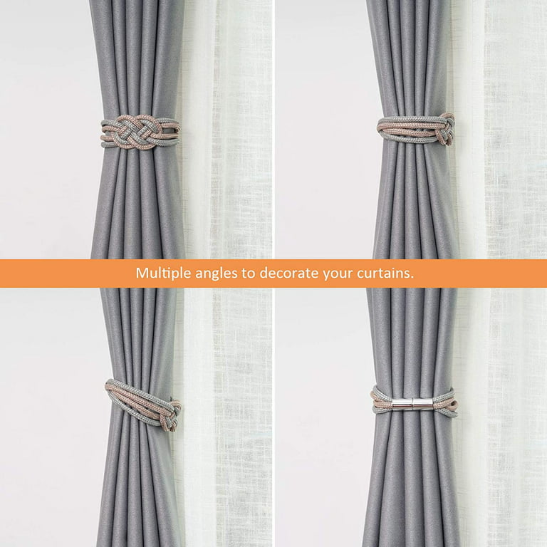 2 Pack Strong Magnetic Curtain Tiebacks Modern Simple Style Drape Tie Backs  Convenient Decorative Weave Rope Curtain Holdbacks for Thin or Thick Home &  Office Window Draperies 