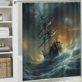 thumbnail image 6 of Orinice  Vintage Pirate Ship Shower Curtain, Huge Wave Lapping Sailboat Shower Curtain Sets with Toilet Lid Cover, U-Shaped Mat and Non-Slip Rugs, Bathroom Decor Set  36x72, 6 of 7