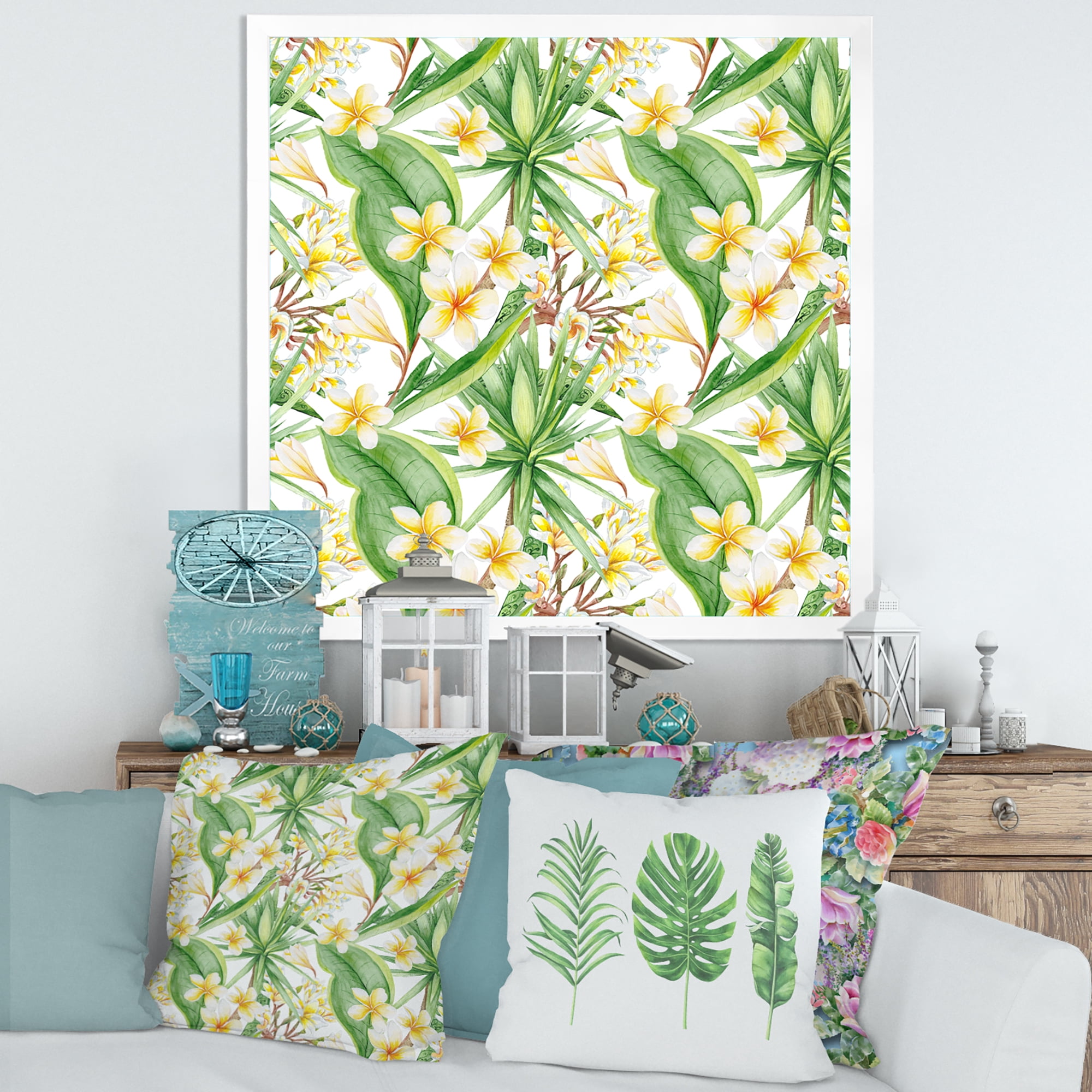 Designart 'Yellow Flowers and Tropical Foliage IX' Modern Framed Art Print