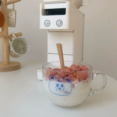 

Glass Cups Cute Cartoon Bear Breakfast Tea Coffee Beverage Milk Water Cup