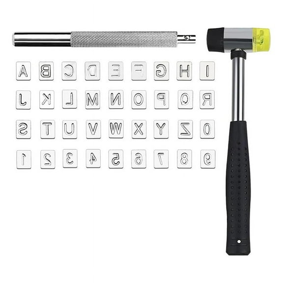 38 PCS Leather Stamping Tools, with 36PCS Letters and Numbers, 1 Rubber Hammer, Punch Carving Tools