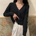 thumbnail image 4 of Mlzmgr Cardigan Sweaters for Women Long Sleeve Button down Open Front Loose Fitted Daily Loungewear Tops, 4 of 5