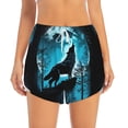 thumbnail image 2 of Susaid Blue Full Moon Wolf Print Women's High Waisted Running Shorts Quick Dry Athletic Gym Track Workout Shorts Zip Pocket-Large, 2 of 7