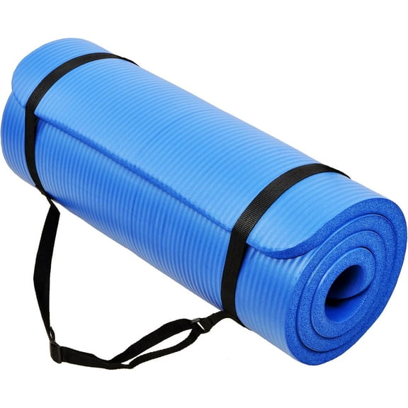 YEXJ 1-Inch Extra Thick High Density Anti-Tear Exercise Yoga Mat with Carrying Strap,Blue