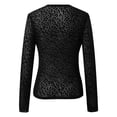 thumbnail image 4 of Womens Tshirt Solid Long Sleeve Crewneck Sheer Mesh See Through Top Tees for Women Black L, 4 of 5