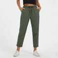 thumbnail image 2 of Wiyuqeen Womens Hiking Pants Quick Dry UPF 50 Lightweight Travel Golf Cargo Safari Pants Elastic Waist Solid Rolled Crop Pants with Zipper Pockets Army Green M, 2 of 9