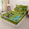 thumbnail image 2 of Manfei Halloween Festival Zipper Twin Comforter Sets with Fitted Sheet and 2 Pillowcases, Cartoon Witch Cat Flower Zipper Bedding Set, Green Red Orange,Reversible,4pcs, 2 of 6