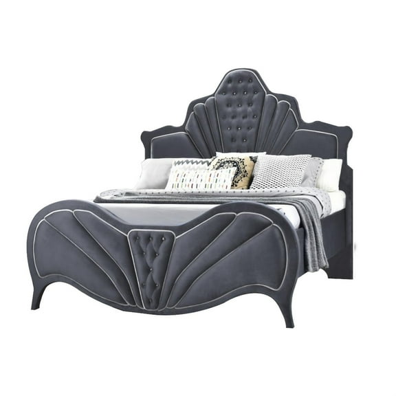 Velvet Upholstered Channel Tufted Queen Bed, Gray