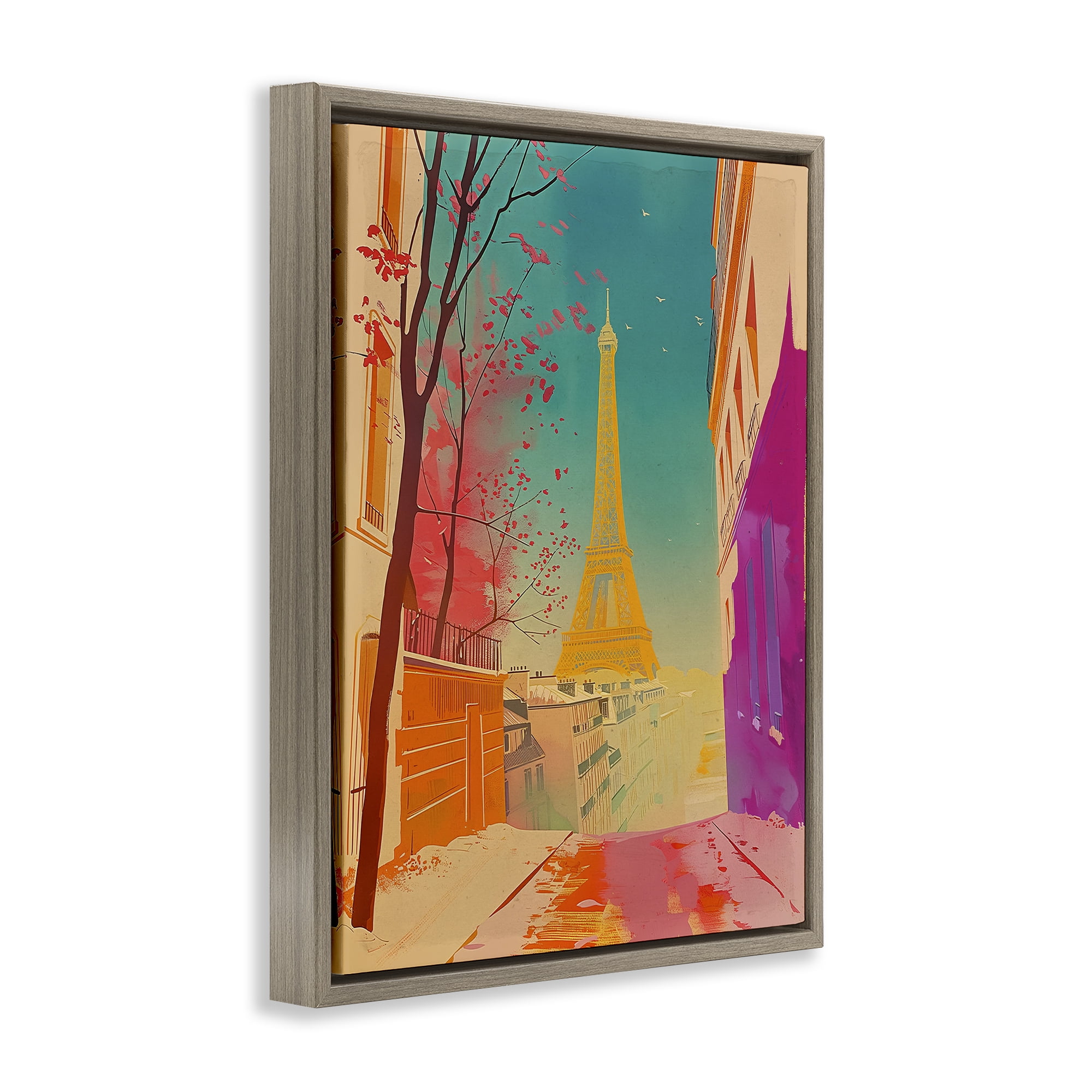 Stupell Industries Abstract French View Town & City Painting Brown Floater Framed Art Print Wall Art, 25 x 31