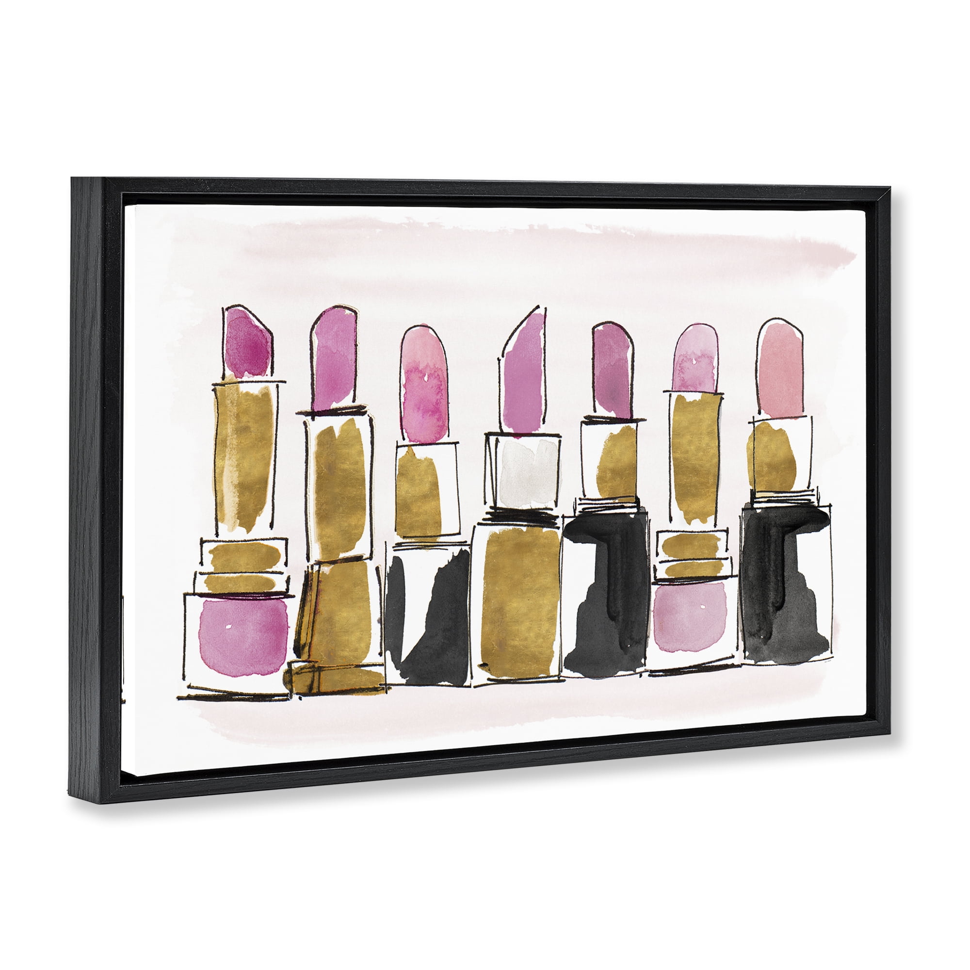 Stupell Industries Glam Lipstick Doodle Fashion Painting Black Floater Framed Canvas Art Print Wall Art, 31 x 21