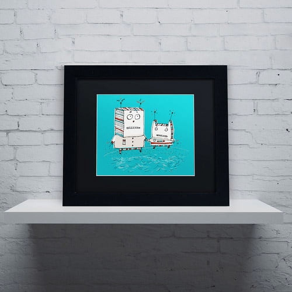 Trademark Fine Art "Robots on Beach" Canvas Art by Carla Martell, Black Matte, Black Frame