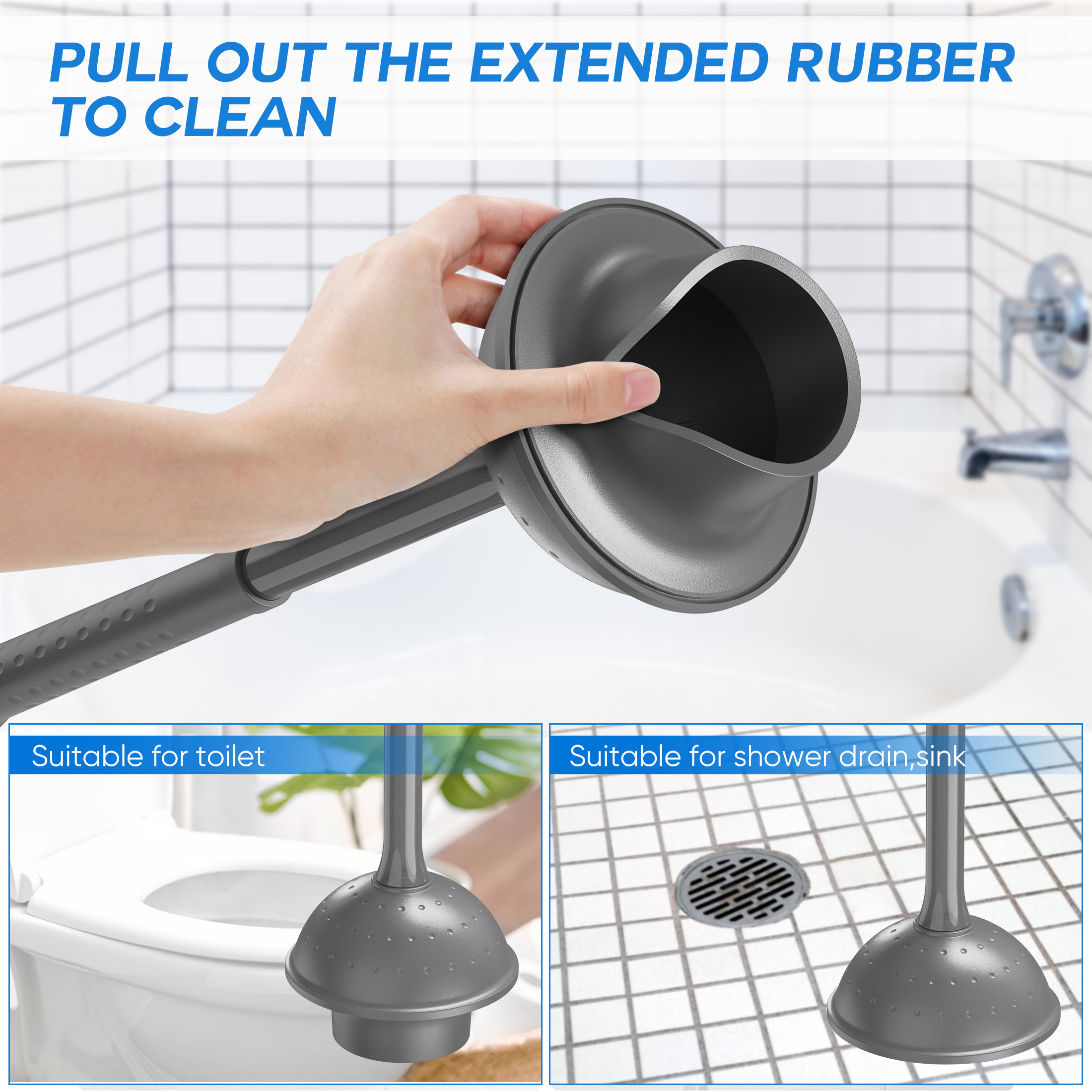 Sugarday 2-in-1 Toilet Brush and Plunger Set with Caddy, Grey photo 5