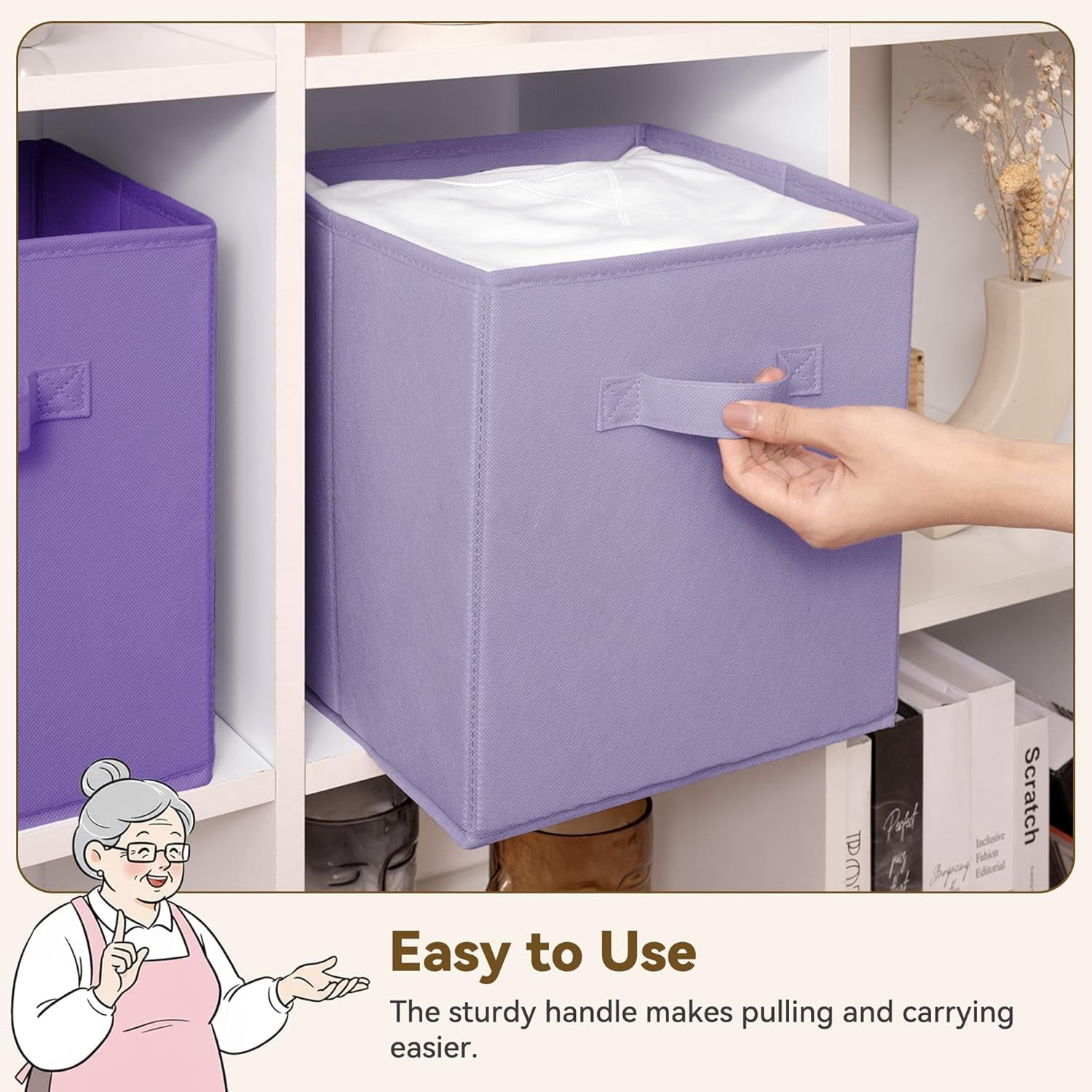 GRANNY SAYS Cube Storage Bins, 11 Inch Foldable Fabric Storage Baskets for Organizing, Dual Handle Organizer Bins, 6-Pack, Purple Gradient