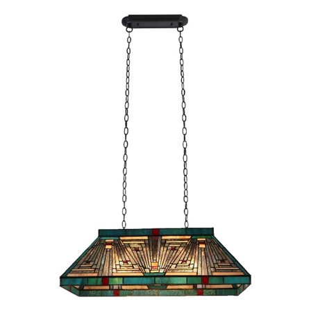 Chloe Lighting Innes 28" Mission 3-Light Glass Island Pendant in Blackish Bronze