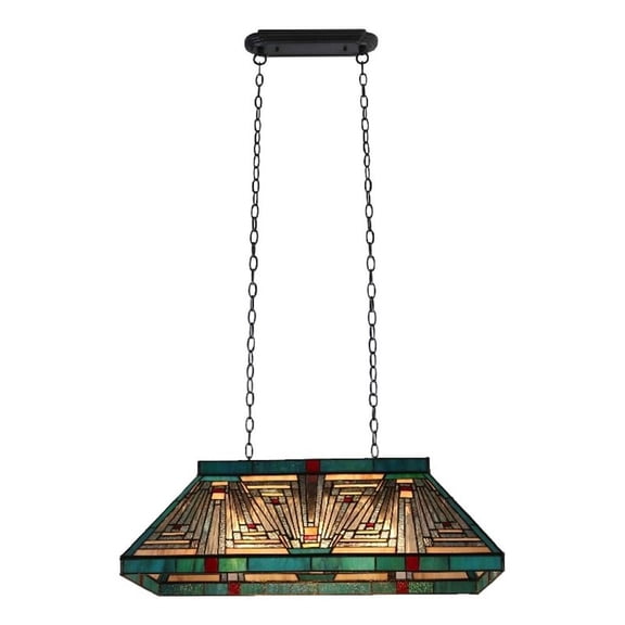 Chloe Lighting Innes 28" Mission 3-Light Glass Island Pendant in Blackish Bronze