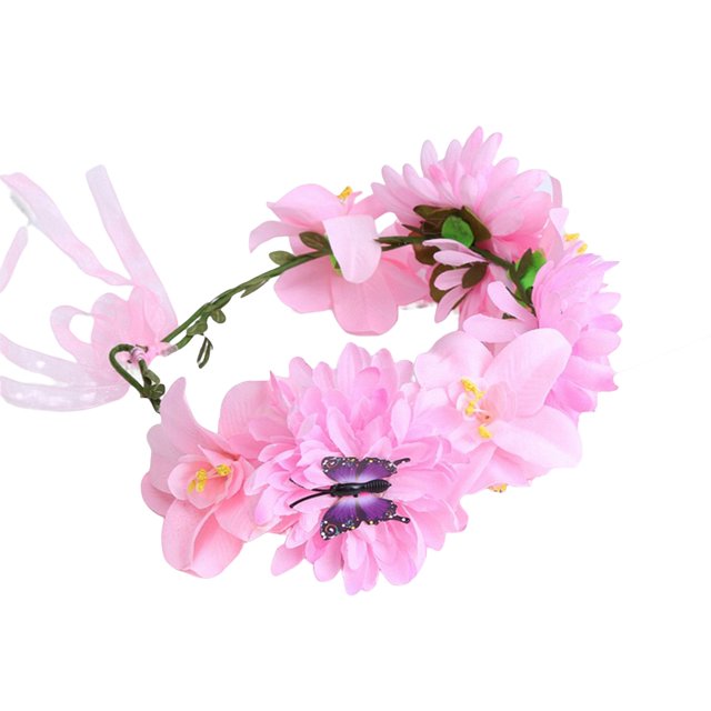 CSChome Flower Crown Flower Crown Realistic Flower Lace Up Wedding Photo Prop Butterflies Head Bohemia Party Hair Accessory