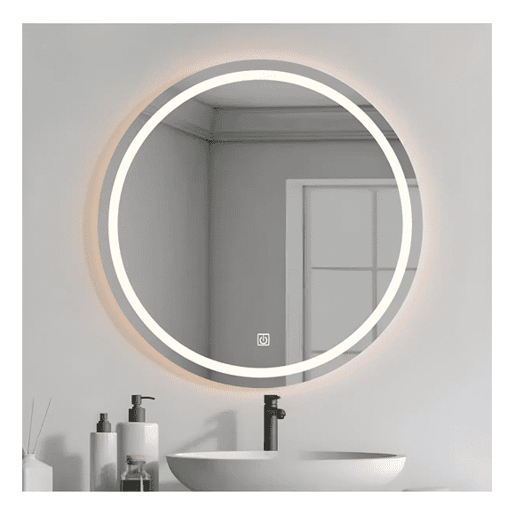 Espejo Redondo Moderno con Iluminación LED Frontal y Acabado Biselado 60cm
