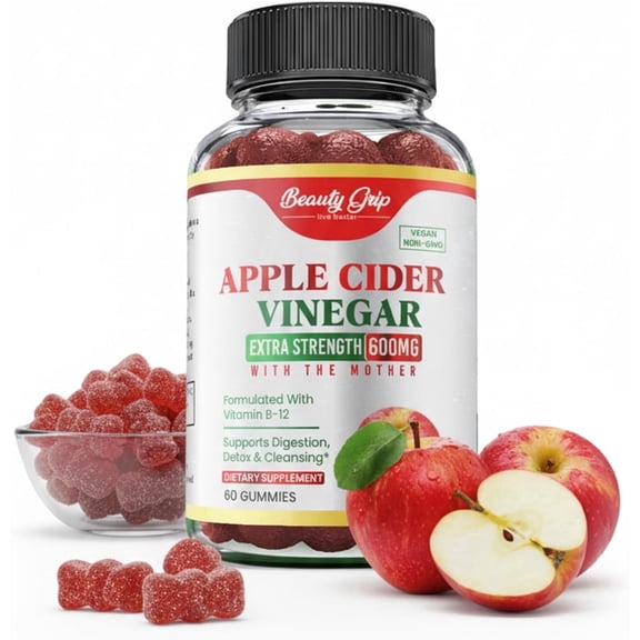 Apple Cider Vinegar Gummies Vegan Organic ACV with B12, Magnesium, Pomegranate and Beetroot, Metabolism and Digestion Support, 60 Count