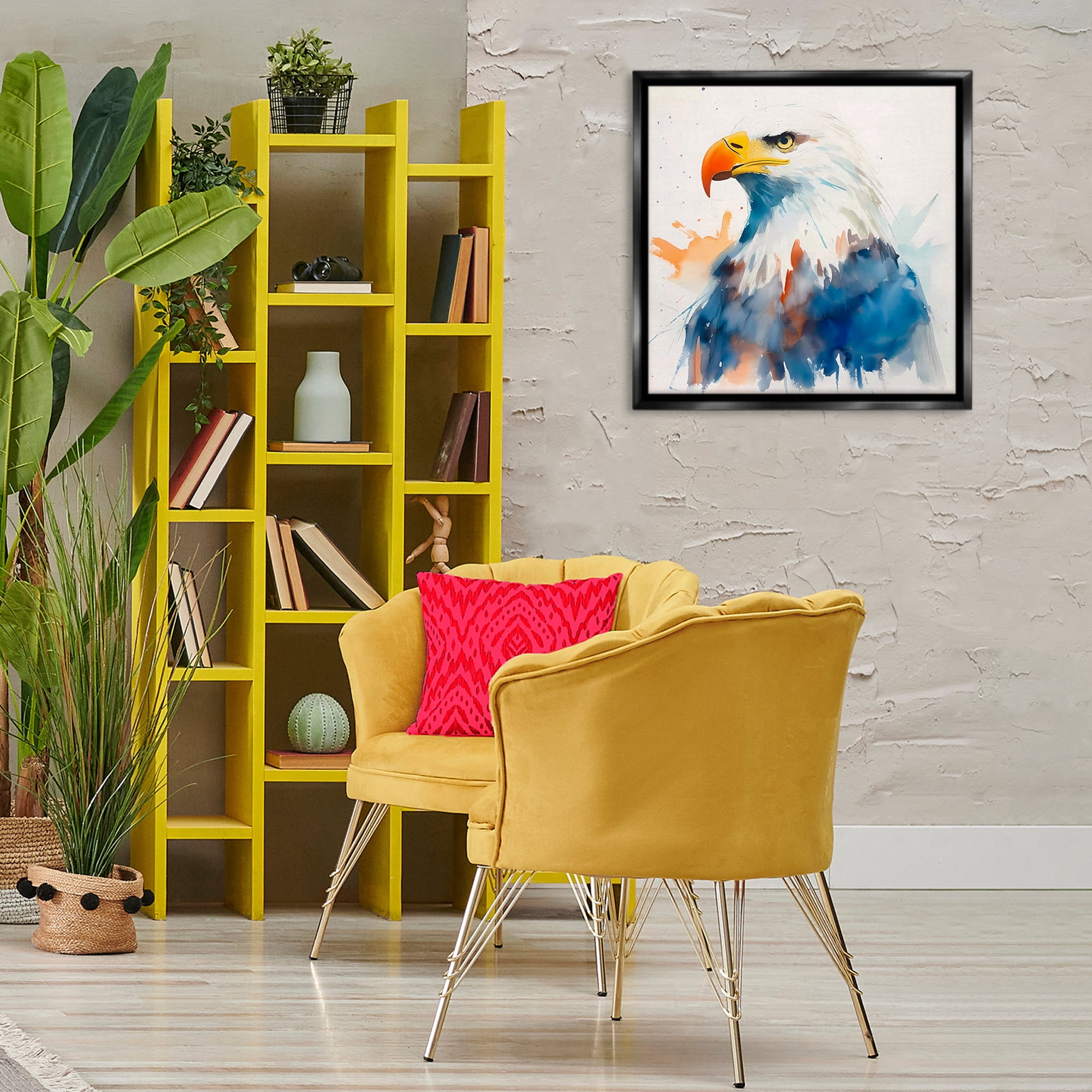 Stupell Industries Eagle with Strong Gaze Animals & Insects Painting Black Floater Framed Canvas Art Print Wall Art, 25 x 25