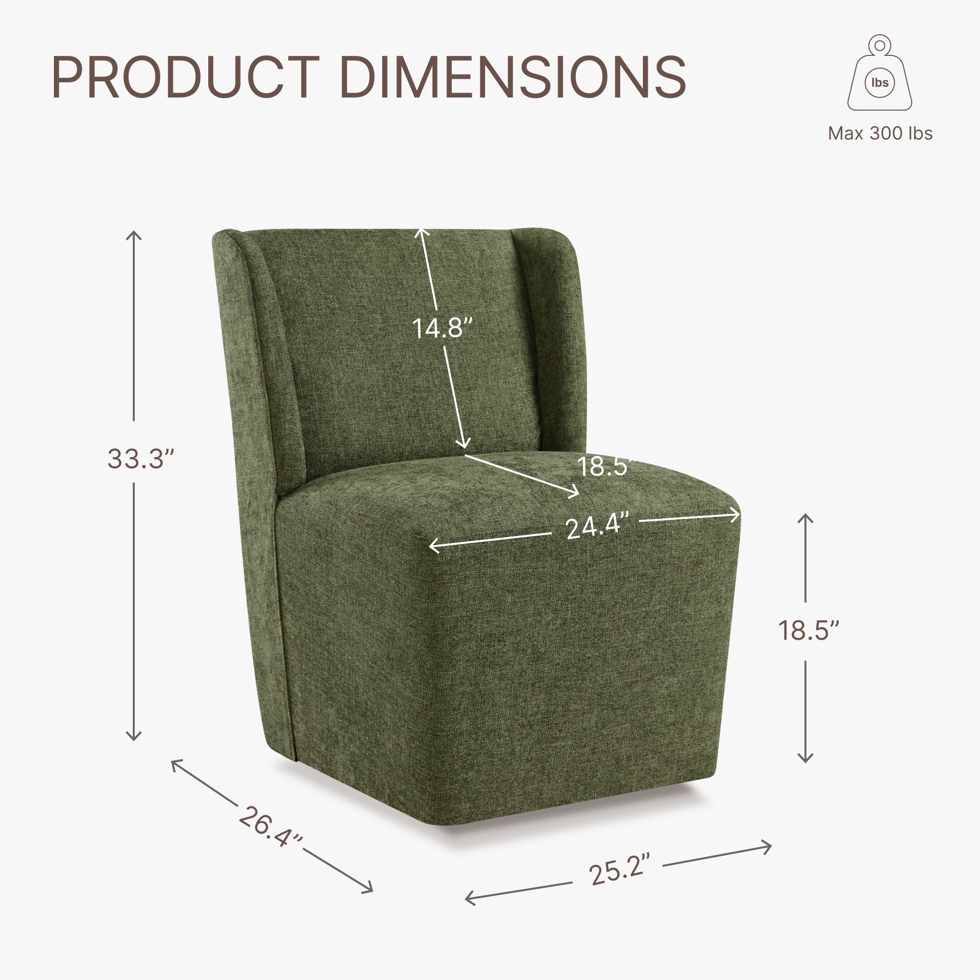 Spruce & Spring Anywhere Upholstered Dining Chair with Hidden Detachable Casters, Stain-Resistant Linen-Look Fabric, Green
