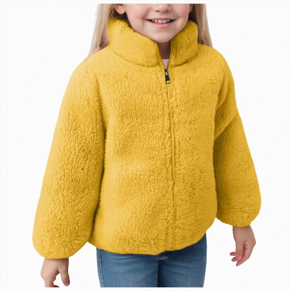 Sopiago Boys Girls Fleece Jacket Sherpa Fall Winter Full Zip Fuzzy Coat Toddler Kids Outwear with Pockets(Yellow,18-24 Months)