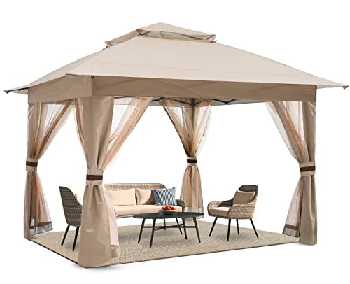 COOSHADE 13x13Ft Pop Up Canopy Tent Instant Folding Shelter 169 Square Feet Large Outdoor Sun Protection Shade Beige 