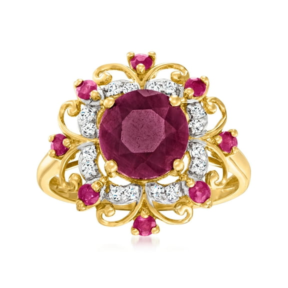 Ross-Simons 3.40 ct. t.w. Ruby and .12 ct. t.w. Diamond Frame Ring in 14kt Yellow Gold, Women's, Adult