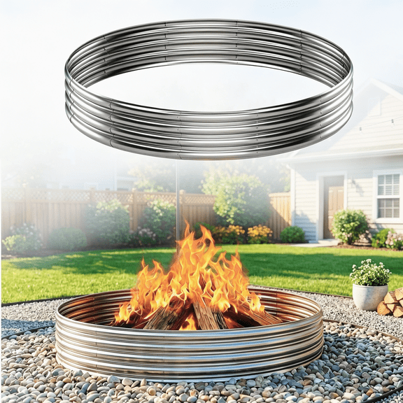 Metal Fire Pit Ring/Bonfire Fire Ring- 3 FT Diameter, 1 Ft High, Durable And Stylish For Outdoor Fire Pits, Patios And Camping (Silver, 3X3X1 Ft)