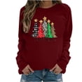 thumbnail image 2 of Crayolaes Hauts pour Femmes Chic Décontracté Automne, Mode de Noël Décontractée pour Femmes Imprimé Col Rond Ample Long Chandail Sans Capuche Manche/bordeaux, (TTG), 2 of 4