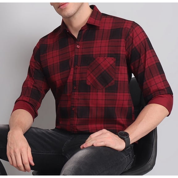 Black Red Checks Men's Shirt