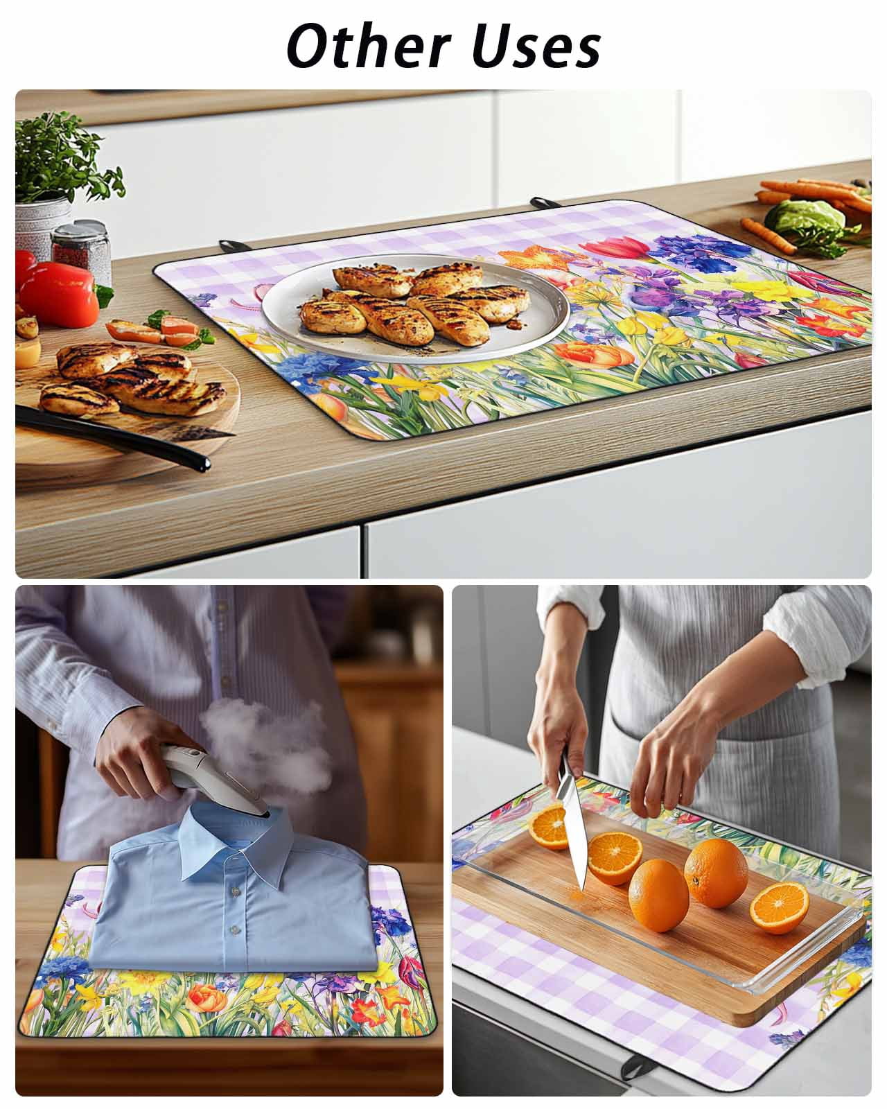Stove Top Covers for Electric Stove, Purple Plaid Tulip Glass Stovetop Cover Protector, Spring Floral Watercolor Botanical Induction Cooktop Protector Oven Mat for Kitchen Countertop 24"x21"