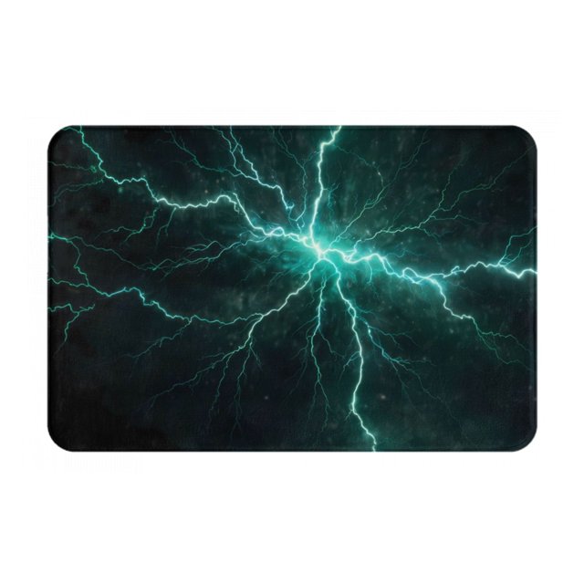 Balery Green Lightning Flash Felpudo de franela, resistente a las manchas y a la decoloración, para uso interior y exterior, fácil de limpiar, 40 x 60 cm