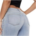 thumbnail image 4 of Mid-Low Rise Baggy Jeans Wide Leg for Women Distressed Pants Stretchy Bottom Lady Basic Comfortable Denim (US, Numeric, 27, Regular, Regular, Mid Low-Light Blue), 4 of 31