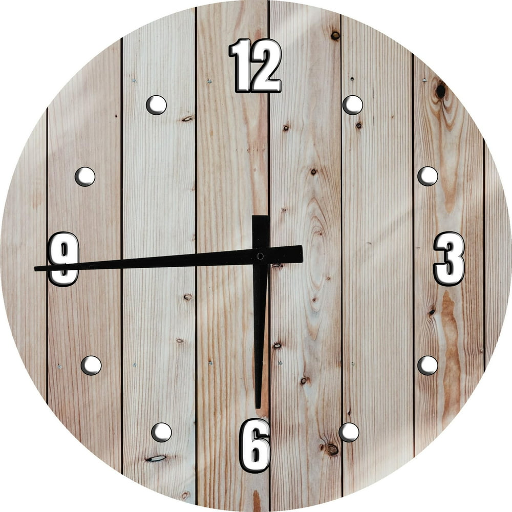 Round Wood Wall Clock Rustic Tan Barnwood Farmhouse Décor Large Clock Wall Art 12 inch Home