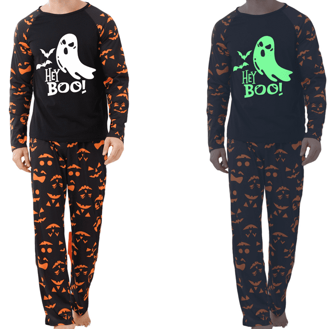 xiaxaixu Halloween Pajamas for Family Glow In The Dark Ghost Print Long Sleeve Tops + Pants Set Fall Sleepwear