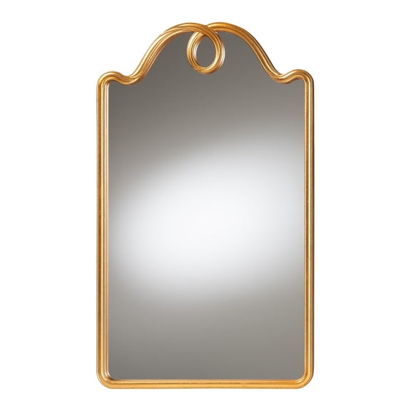 Baxton Studio Eara Gold Wall Mirror with Decorative Top ? Elegant Rectangular Accent Mirror for Entryway, Living Room, or Bedroom