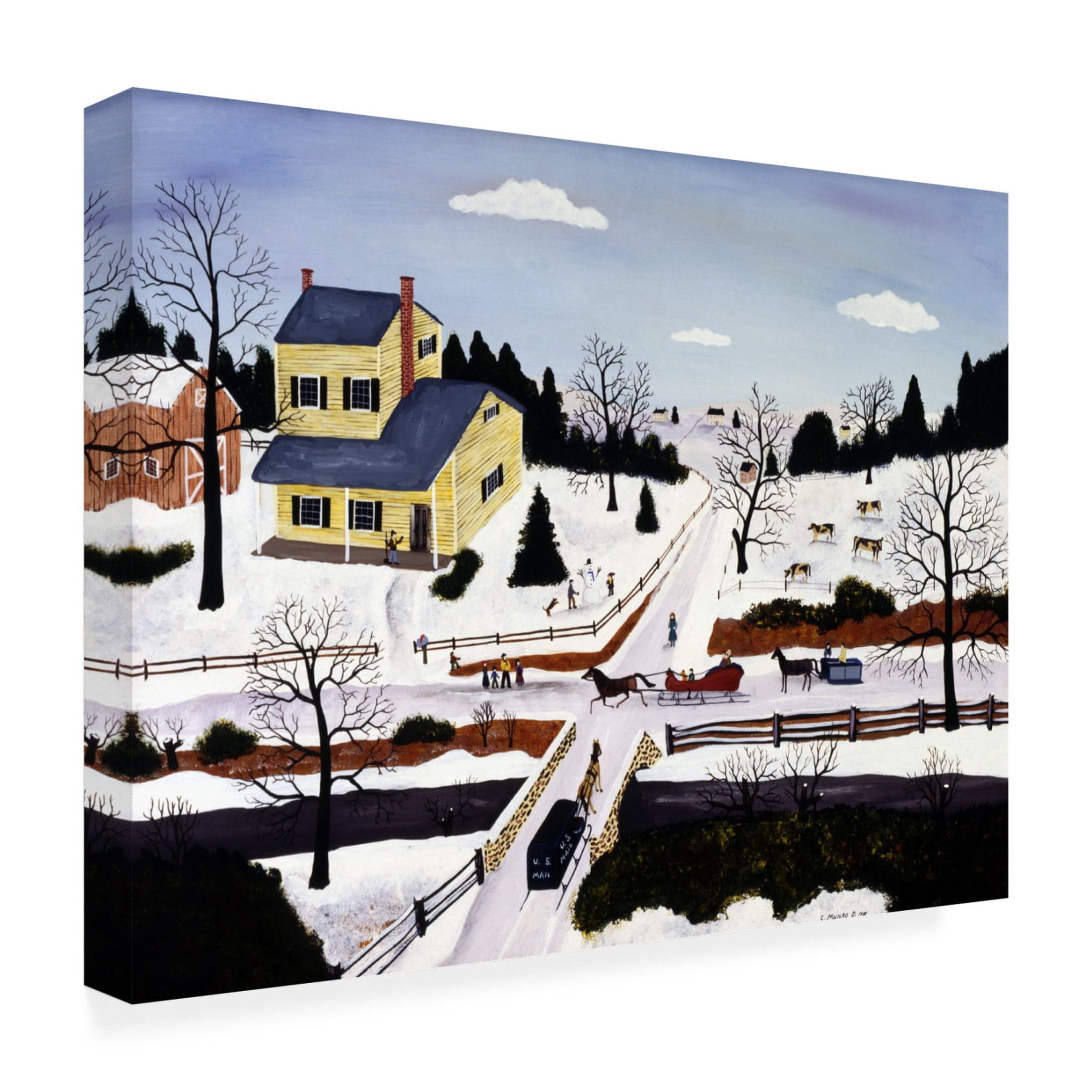 Canvas Wall Art - C Munro 'Winter at the Crossroads' Wall Art for Living Room, Bedroom, or Office Décor by Trademark Fine Art - 47 x 35 Inches