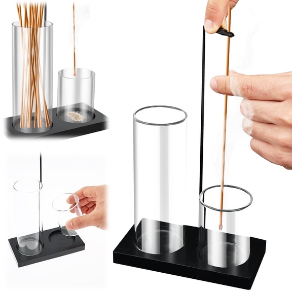 2 in 1 Incense Holder for Stick Double Cup Glass Incense Holder with Ash Catcher for Temple Tea Room Studies Bedroom