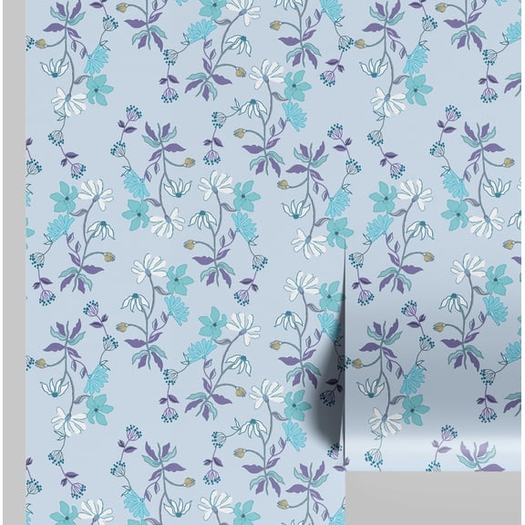 S4sassy Self-Stick Decorative Wallpaper, Rustic Leafy Print Wall Paper, Textured Vinyl Waterproof Contact Paper, Blue, 25"x120"inch Removable Renter Friendly Wall Covering For Bedroom, Dining room