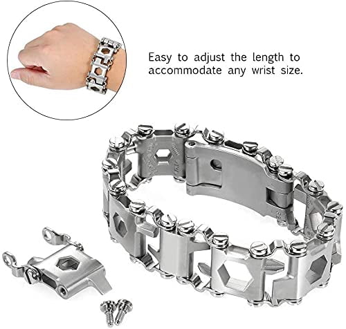 Multitool Bracelet 29 in 1, 22cm Stainless Steel, Multi Tool Bracelet for Men Outdoor Travel Watch Strap, Multifunctional Wristbands, Portable Wearable Multitool Trend Bracelet with A Pry Tool (Black)