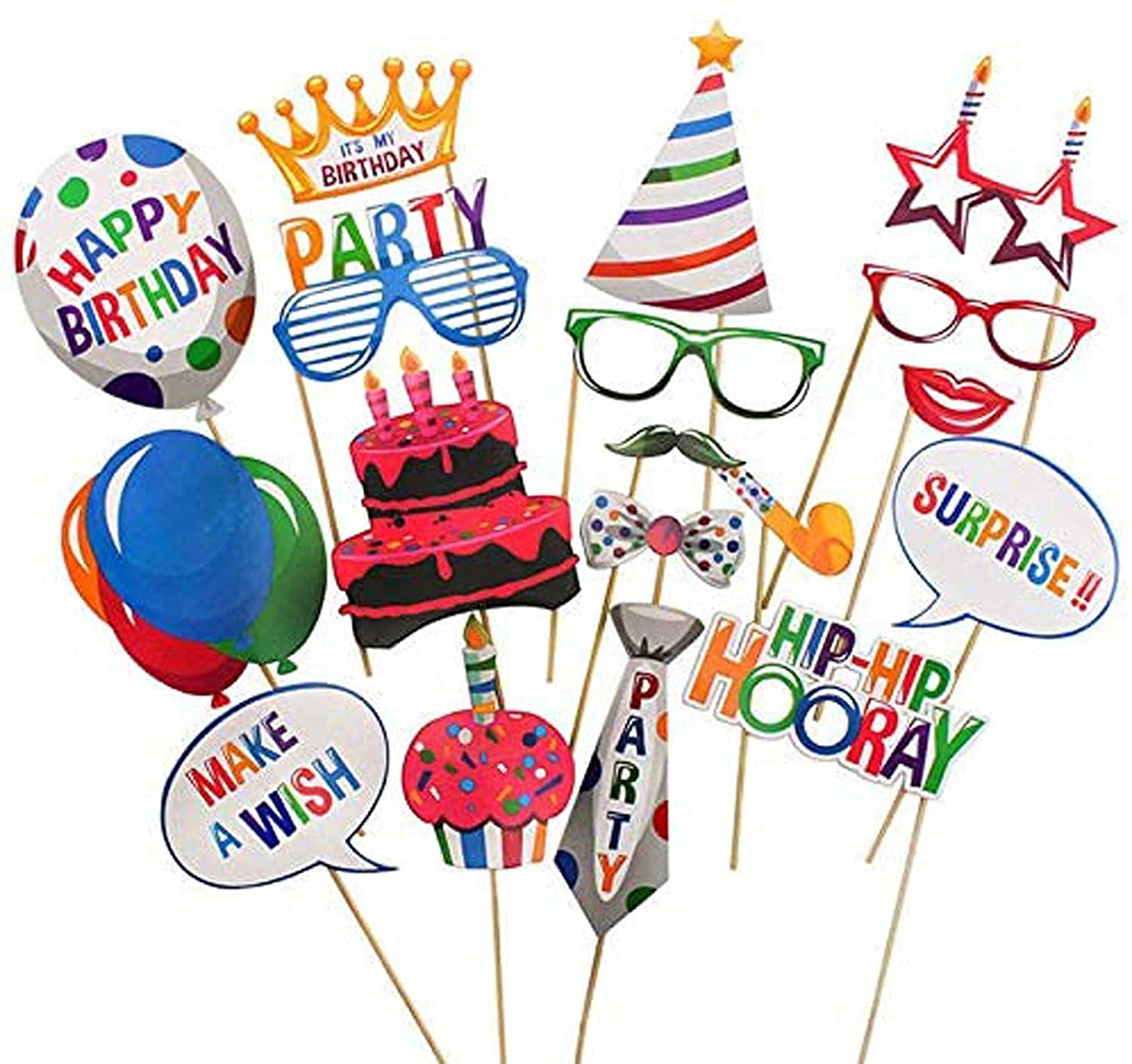 22 Pieces Happy Birthday Party Photo Booth Props with Sticks for Her