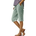 thumbnail image 3 of QATAINLAV Bermuda Shorts for Women Knee Length Cotton Linen Capris Solid Casual Side Button Summer Beach Shorts with Pockets Green XXL Mother's Day Gifts, 3 of 9