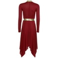 thumbnail image 4 of YiZYiF Women's Metallic Liturgical Praise Dance Dress Long Sleeve Asymmetrical Worship Tunic Dresses Burgundy L, 4 of 6