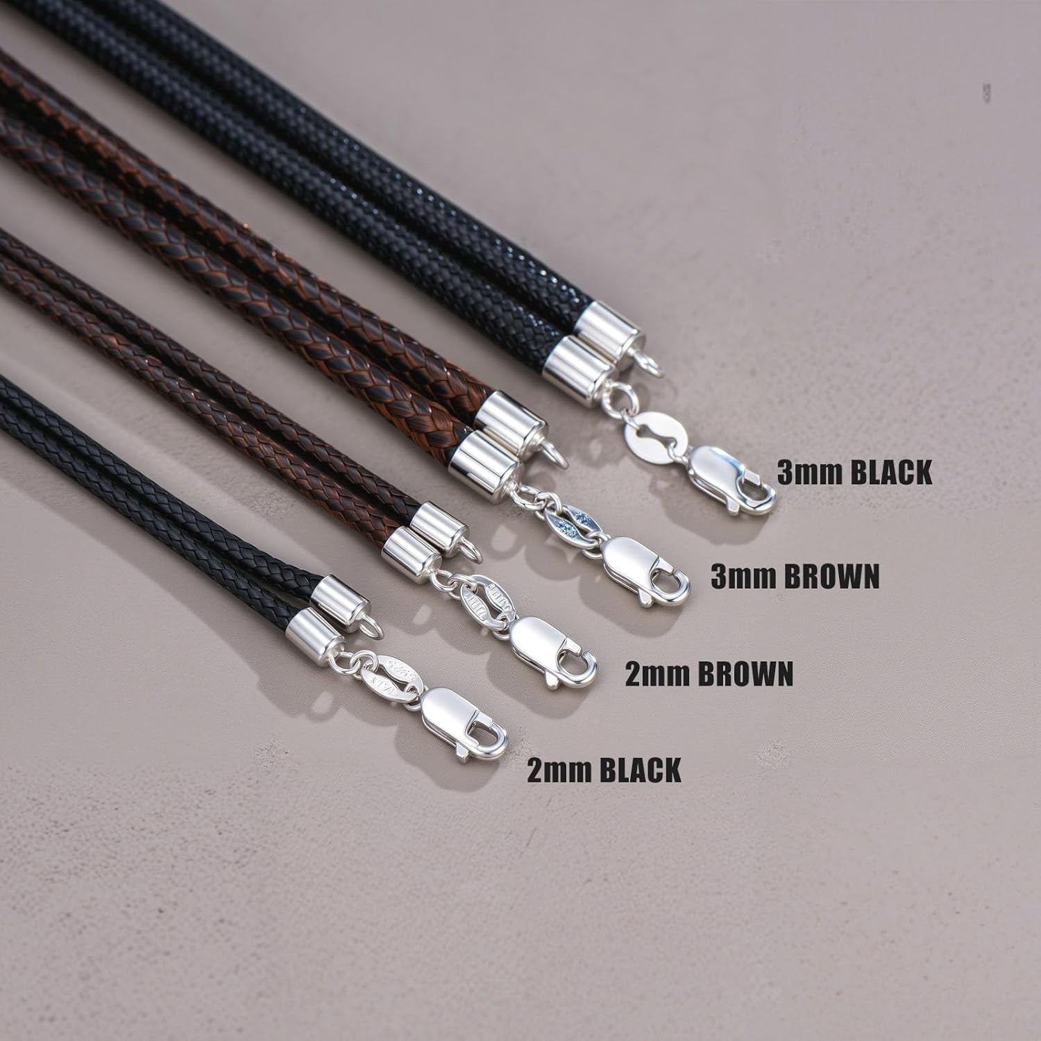 SISGEM Leather Cord Necklace Chain for Women Men with 925 Sterling Silver Lobster Clasp, 2/3mm Black/Brown Leather Necklace Cord 16/18/20/22/24 Inches