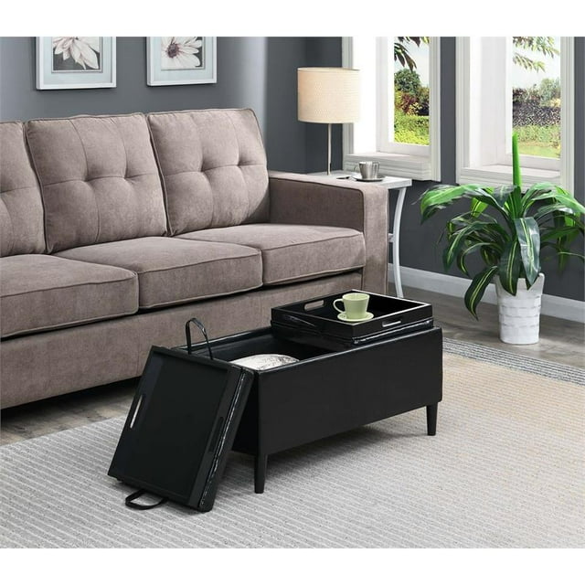 Designs4Comfort Ottomane de Rangement Magnolia avec Plateaux en Vinyle Noir