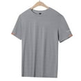 thumbnail image 2 of kamemir Summer tops Men's Casual Shirt Short Sleeve Band Collar Shirt Summer Beach T-Shirts Grey,4XL, 2 of 4